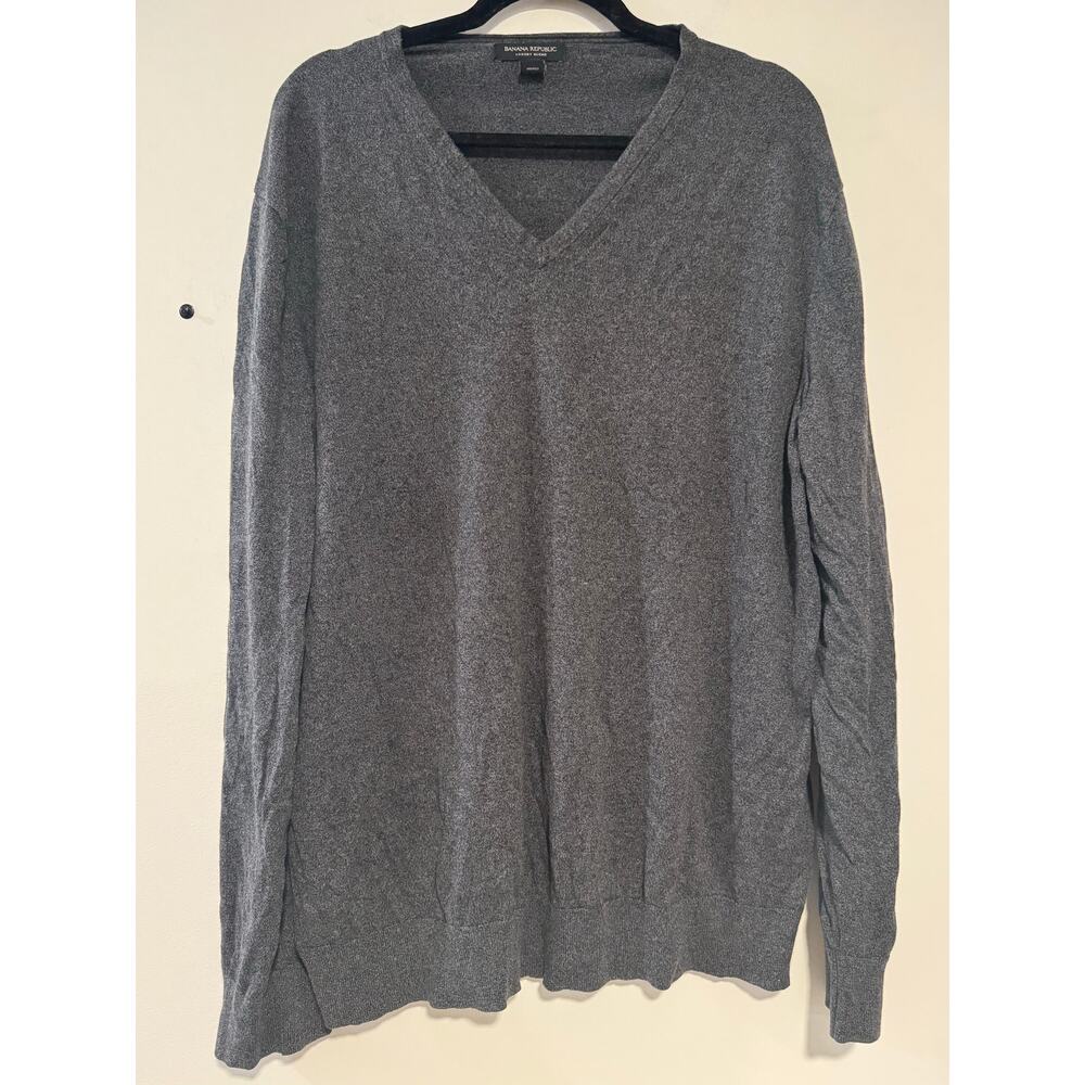 Banana Republic Men’s Sweater XXL Tall Gray V Neck Luxury Blend Pullover